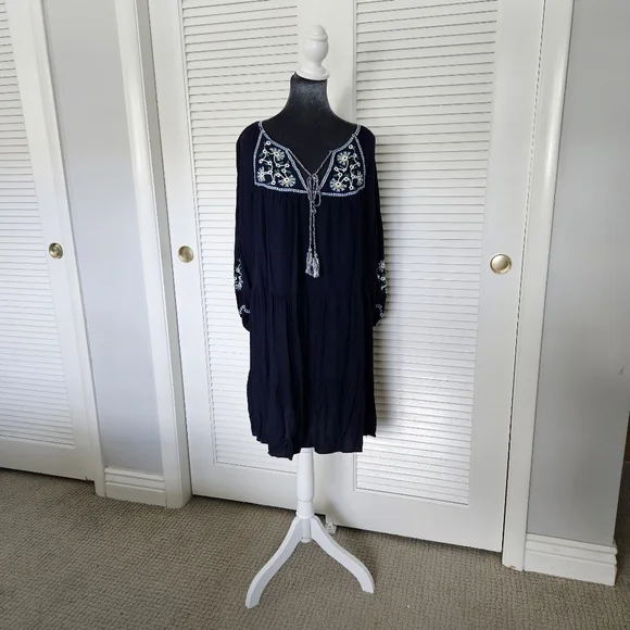 Max Studio | Dresses | Max Studio Embroidered Oversized Dress Blue Womens Boho  Knee Length Small Max | Poshmark